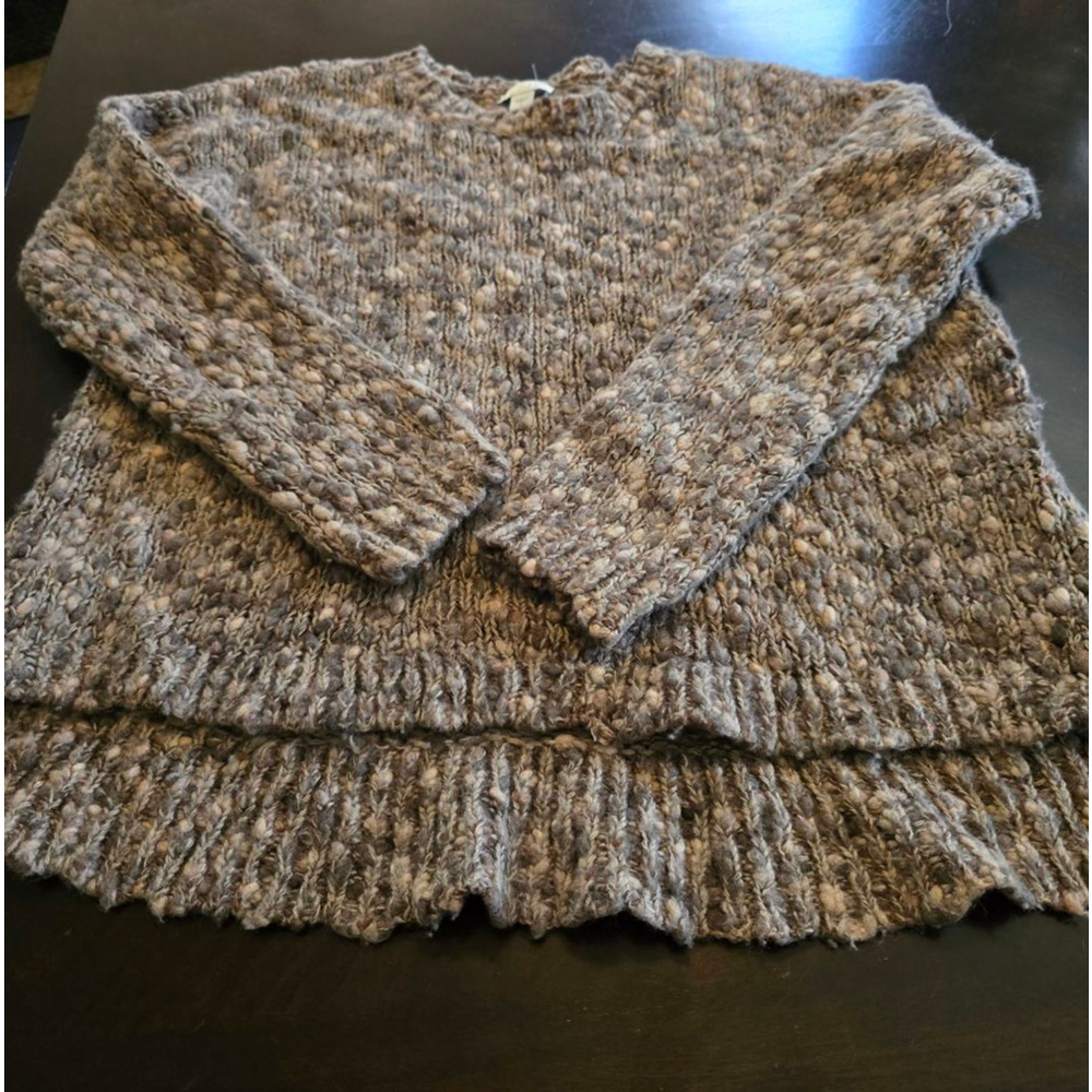Women's J.Jill Gorpcore Gray & Beige Pebbke Knit Crew Neck Wool Sweater, Size S